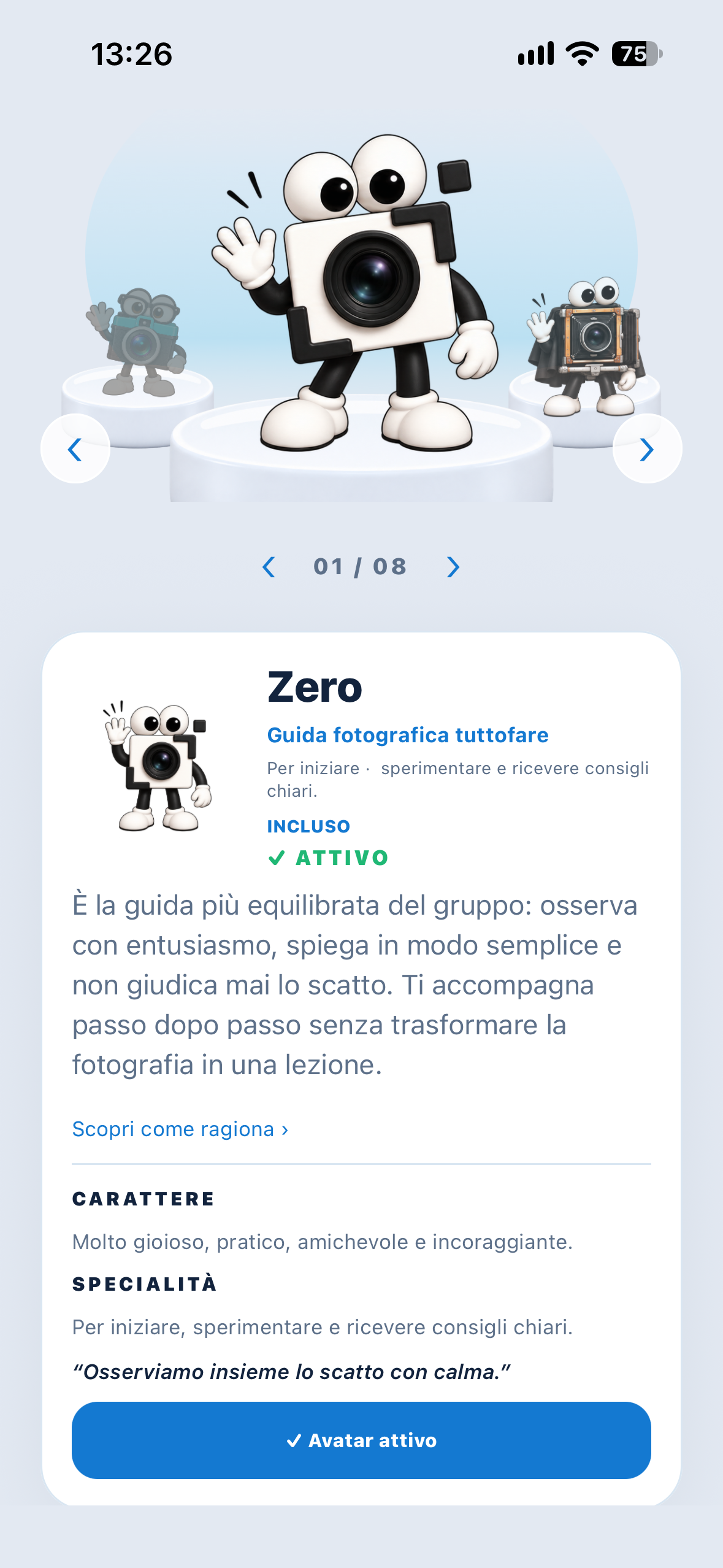 La scheda dell’avatar Zero