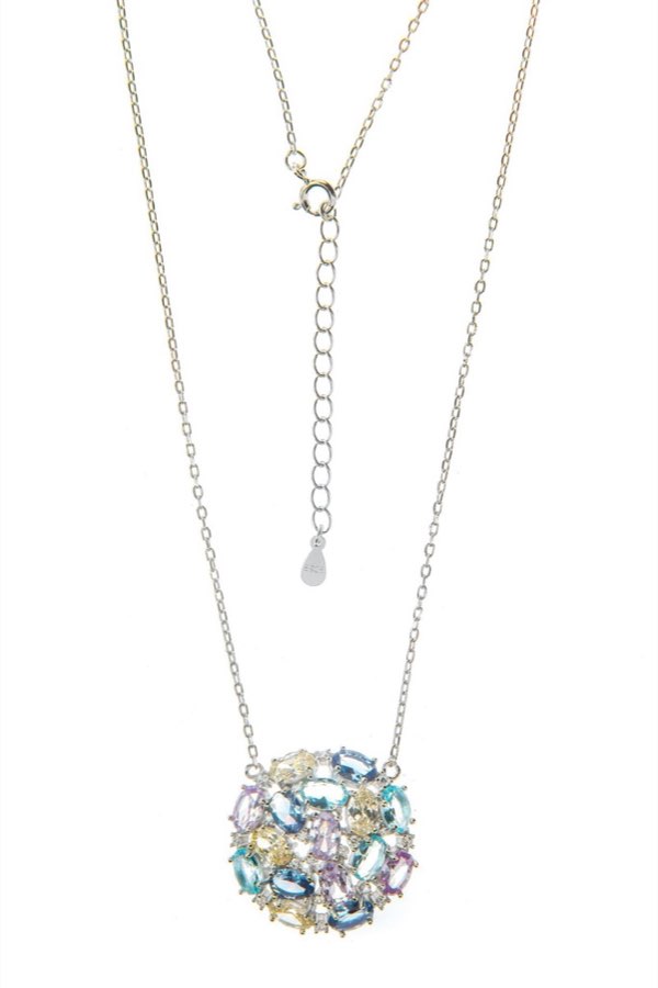 Collana argentata con pendente di pietre colorate