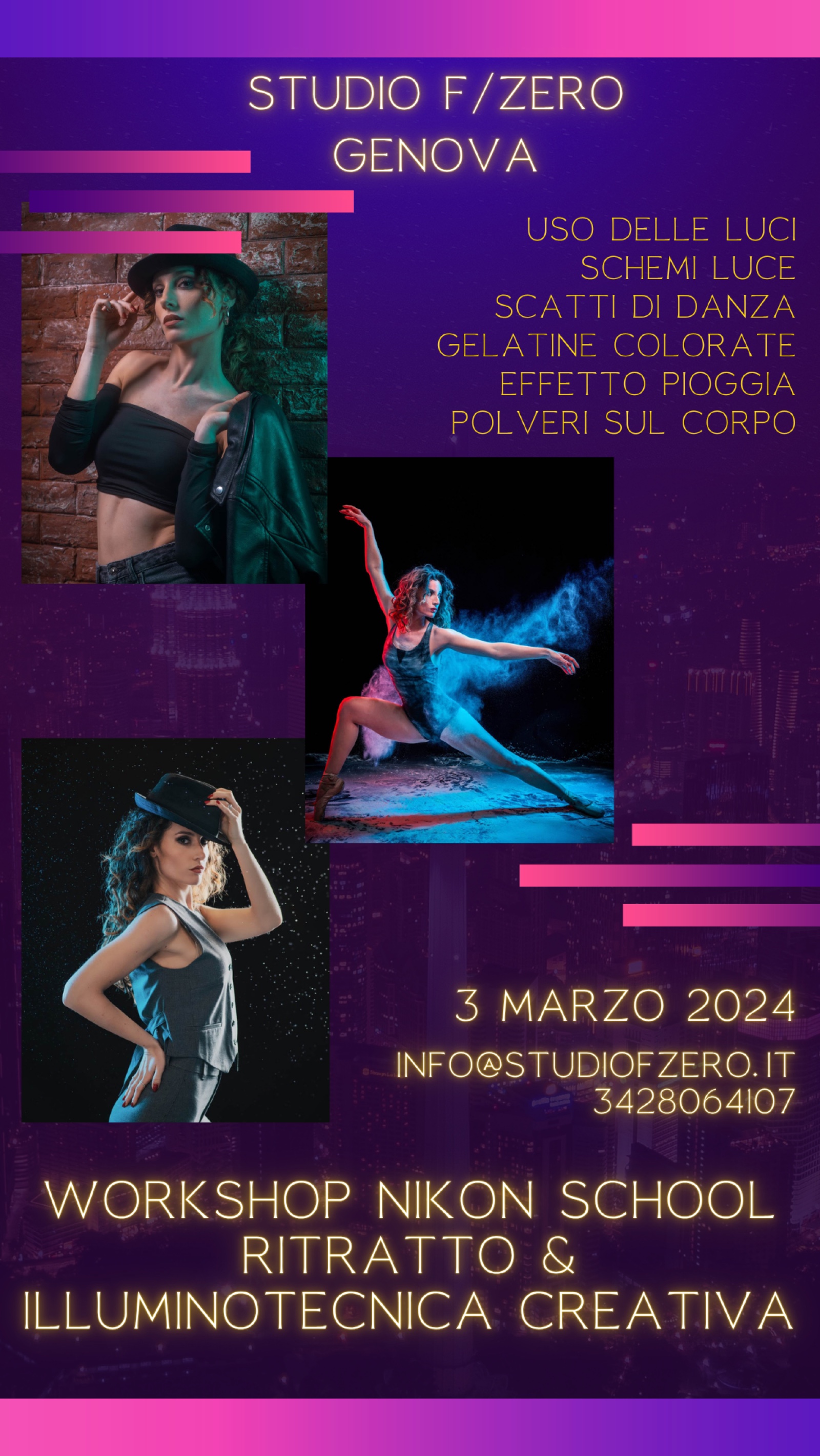 Locandina del workshop Nikon School Ritratto e illuminotecnica creativa del 3 marzo 2024 a Genova